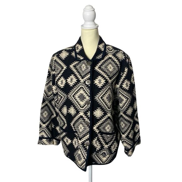 Vintage Jane Ashley Aztec Southwestern Button Front Tapestry Jacket Women's L - Picture 1 of 16